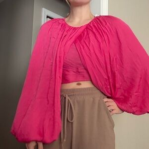 Zara Fuchsia Hot Pink Draped Cropped Blouse